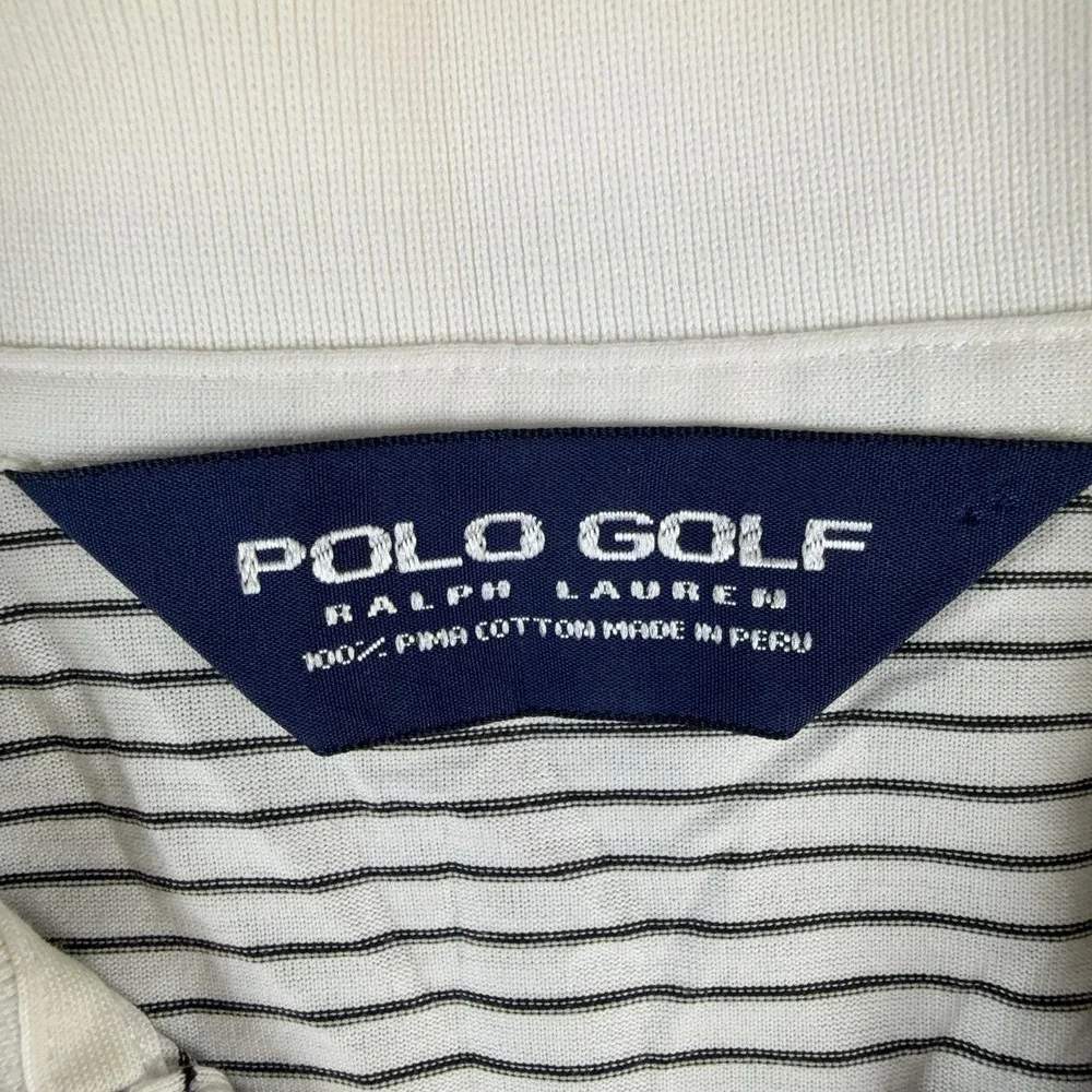 Polo Ralph Lauren Polo Shirt Mens Large White Striped Pima Cotton Golf Casual